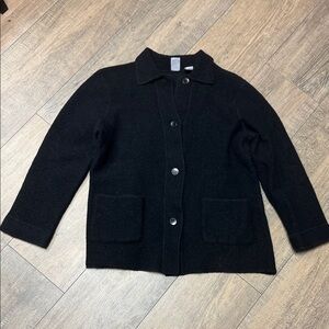 Vintage Wool Black Women's Collared Cardigan